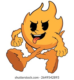 Um personagem vibrante de chama de desenho animado irradiando energia, humor e charme travesso, ideal para ilustrações criativas e divertidas.