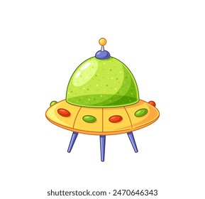 Vibrant Cartoon Flying Ufo Saucer, Featuring Bright Colors And A Playful Design. Alien Space Ship Perfect For Children