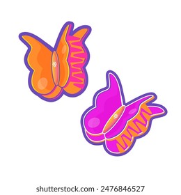 Vibrant cartoon illustration of colorful butterfly hair clips, y2k aesthetic, perfect for retro-themed designs, playful decor, and nostalgic graphics.