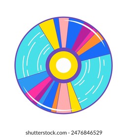 Vibrant cartoon illustration of colorful CD or DVD, y2k aesthetic, perfect for retro-themed designs, video and music graphics, and playful decor.