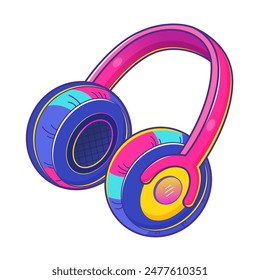 Vibrant cartoon illustration of colorful headphones, y2k aesthetic, perfect for retro-themed designs, music graphics, and playful decor.