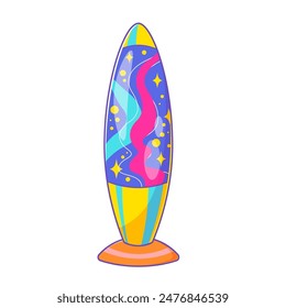 Vibrant cartoon illustration of colorful lava lamp, y2k aesthetic, perfect for retro-themed designs, playful decor, and nostalgic graphics.