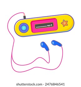 Vibrant cartoon illustration of colorful mp3 player, y2k aesthetic, perfect for retro-themed designs, music graphics, and playful decor.