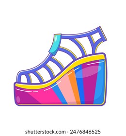 Vibrant cartoon illustration of colorful platform sandal, y2k aesthetic, perfect for retro-themed designs, playful decor, and nostalgic graphics.