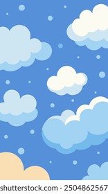 A vibrant cartoon illustration depicting clouds floating in a blue sky
