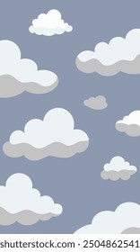 A vibrant cartoon illustration featuring fluffy clouds in a clear blue sky
