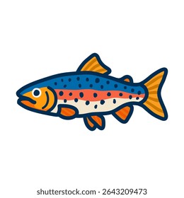 A vibrant cartoon illustration of a fish with detailed fins, body spots, and a striking color palette. The fish is isolated on a white background.