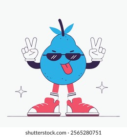 A vibrant cartoon illustration of a green fruit mascot with a punk hairstyle. Perfect for branding, logos, and playful designs needing a rebellious,