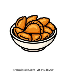 A vibrant cartoon illustration of pastries in a bowl, perfect for a food-themed design. The image is presented in a simple, eye-catching style.