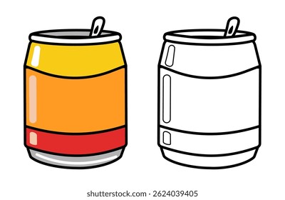 A vibrant cartoon illustration of two Soda Cans one colored and one in a line art style.