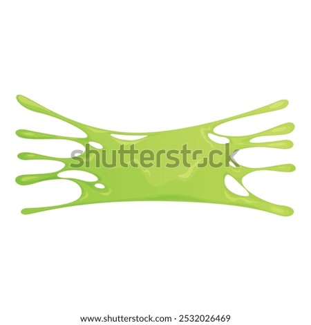 A vibrant cartoon image of green slime stretches energetically across a plain white background, showcasing its textured, sticky appearance in a fun and whimsical way.