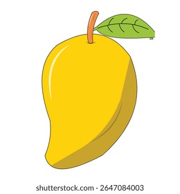 A vibrant cartoon mango with a green leaf, perfect for food illustrations.