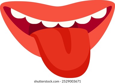 A vibrant cartoon mouth opens wide, revealing a bright red tongue and white teeth. The playful design conveys a lively and cheerful mood, perfect for various creative uses.