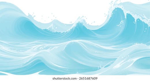 Vibrant Cartoon Ocean Wave Vector with Splash and Foam on White Background – Perfect for Summer Party Designs, Kids Themes, and Travel Graphics