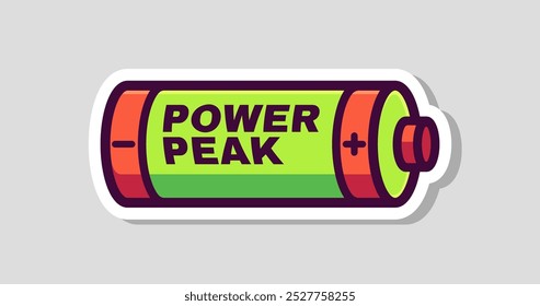 Vibrant Cartoon Power Peak Battery Sticker Design with Bold Colors and Fun Graphic Elements Perfect for Kids and Tech Enthusiasts