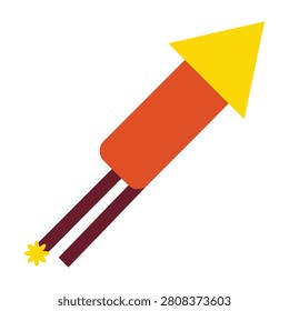 Vibrant cartoon rocket ship soaring through the air with bright flames and smoke trailing behind