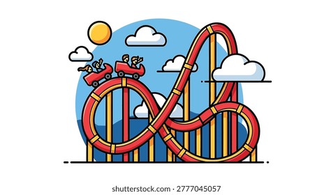 Vibrant cartoon roller coaster in motion