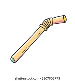 A vibrant cartoon style drawing of a single plastic straw with a bendable accordion neck section isolated on a white background
