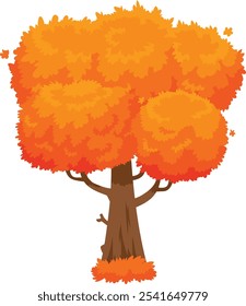 Vibrante árbol de dibujos animados con hojas de color naranja brillante cae con gracia sobre un fondo blanco, capturando la esencia del otoño. Perfecto para añadir color y naturaleza a cualquier proyecto