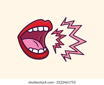 Vibrant Cartoon Vector Illustration of a Dynamic Open Mouth with Sound Waves Emitting, Perfect for Communication and Expression Themes