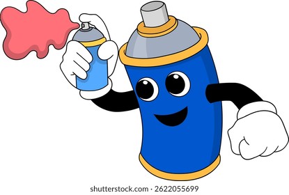 Vibrant cartoon vector illustration of a spray paint can in action, creating energetic splatter effects.