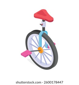 A vibrant, cartoonish isometric illustration of a unicycle.