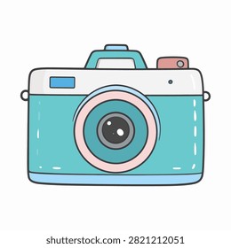 A vibrant cartoon-style camera illustration emphasizing photography, creativity, and visual arts with playful colors and simple design.