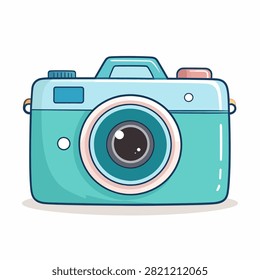A vibrant cartoon-style camera illustration representing photography, creativity, and visual arts, suitable for design projects and educational materials.