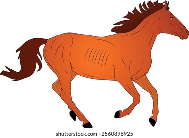 A vibrant, cartoon-style illustration of an orange horse in full gallop.