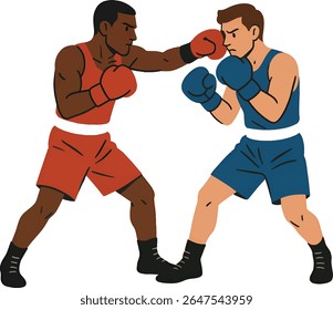 A vibrant cartoon-style illustration of two boxers engaged in a competitive moment.