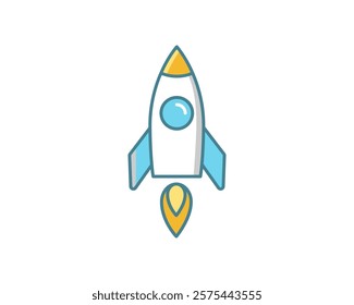 A vibrant, cartoonstyle rocket launching upwards.  Perfect for websites, presentations, or apps needing a playful, dynamic element representing growth, innovation, or a new beginning.