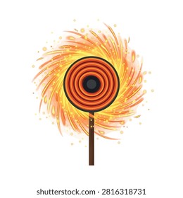 Vibrant Catherine wheel firework erupting with sparks.
