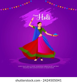 In a vibrant celebration of Holi, women joyfully dance while adorned in traditional Indian attire    expressing the spirit of unity and happiness that defines the Holi festival