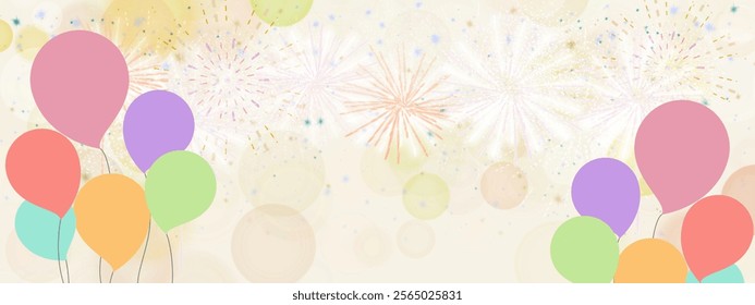 A vibrant celebration-themed background featuring colorful balloons and soft fireworks on a light, pastel-toned background. Perfect for party, festive, or cheerful designs.
