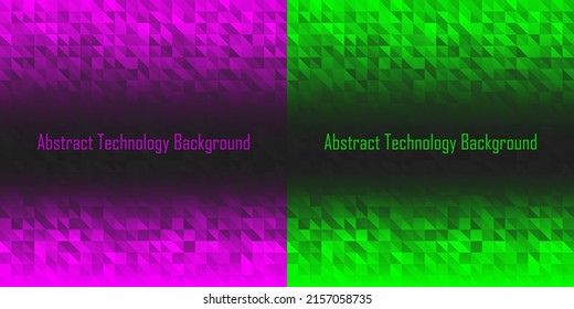 Vibrant central gradient texture. Geometric background set. Triangle pattern. Green and pink color. Vector illustration.