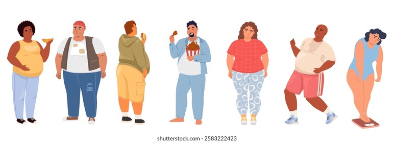 A vibrant character set features diverse individuals of varying body types