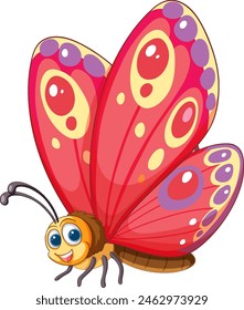 Vibrant, cheerful butterfly character with big eyes