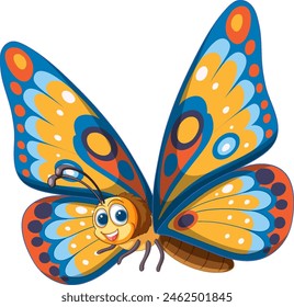 Vibrant, cheerful butterfly with a playful face