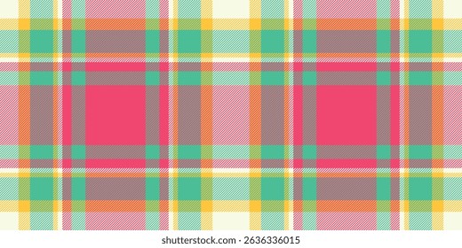 Vibrant and cheerful plaid pattern in summery colors.  Perfect for textile designs, website backgrounds, or playful branding. This seamless texture evokes feelings of joy and optimism.