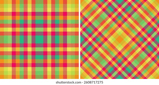 Vibrant, cheerful plaid patterns in a summery palette.  Perfect for textile design, websites, packaging, or any project needing a playful, energetic feel.