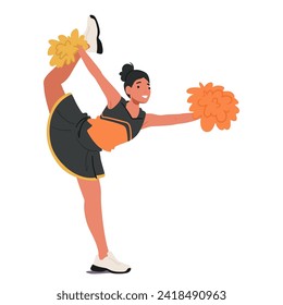 Vibrant Cheerleader Girl Character, Adorned In Spirited Colors, Dances With Enthusiasm, Pom-poms In Hand. Radiating Energy, She Embodies Team Spirit, Captivating The Crowd With Her Dynamic Performance