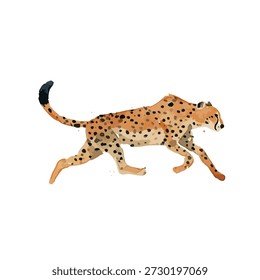 Lebendige Gepard-Illustration in dynamischer Running-Pose, perfekt für Tierthemen, Safari-Designs, pädagogische Inhalte oder Kinderbücher.