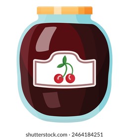 Vibrant cherry jam jar illustration on isolated white background, vector graphic design for homemade dessert and breakfast spread, delicious and natural fruit preserve in glass container