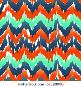 Vibrant chevron pattern. Spring zig zag green blue color. ikat vector red art
