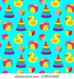 vibrant child toy texture with repeating pyramid rings cubes and bath ducklings fun educational game design wallpaper wrapping paper poster
