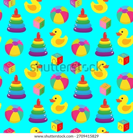 vibrant child toy texture with repeating pyramid rings cubes and bath ducklings fun educational game design wallpaper wrapping paper poster