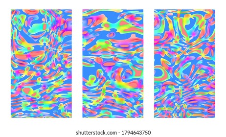 Vibrant children background set. Vertical good vibes colorful templates, tropical posters and cover designs. Vivid paint on canvas, full hd size for story, wide presentation