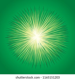 Vibrant circle fantasy midpoint flower drawing shape art design. Big fuzzy magic sphere form effect in modern artist cartoon creative line style. Lime color motley power ball symbol on fond for text