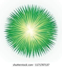 Vibrant circle fantasy midpoint flower drawing shape art design. Big fuzzy magic sphere form effect in modern artist cartoon creative line style. Lime color motley power ball symbol on fond for text