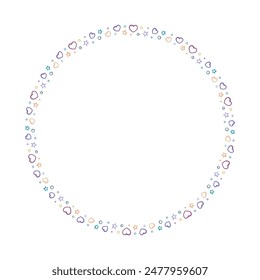 Un vibrante marco circular formado por corazones y estrellas sobre un fondo blanco, ideal para diseños creativos.